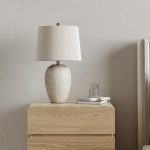 23" Distressed Cream/Beige Rustic Ceramic Jar Table Lamp for Bedroom, Living Room, Dining Office, with Ivory Shade